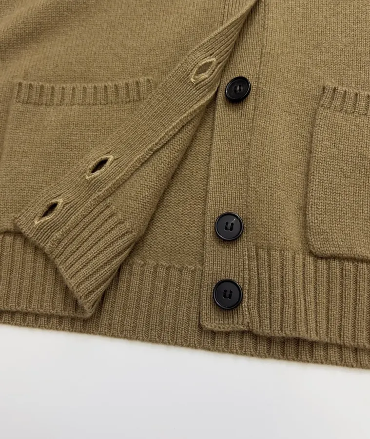 Jacquard Embroidered V-Neck Relaxed Cardigan in Brown, product view 10