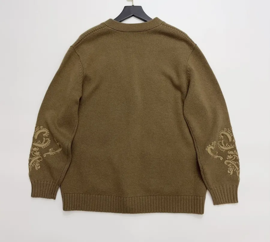 Jacquard Embroidered V-Neck Relaxed Cardigan in Brown, product view 13