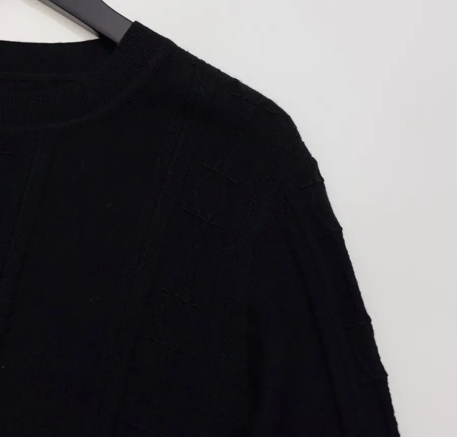 Jacquard Pattern Cable-knit Wool Sweater in Black, product view 03