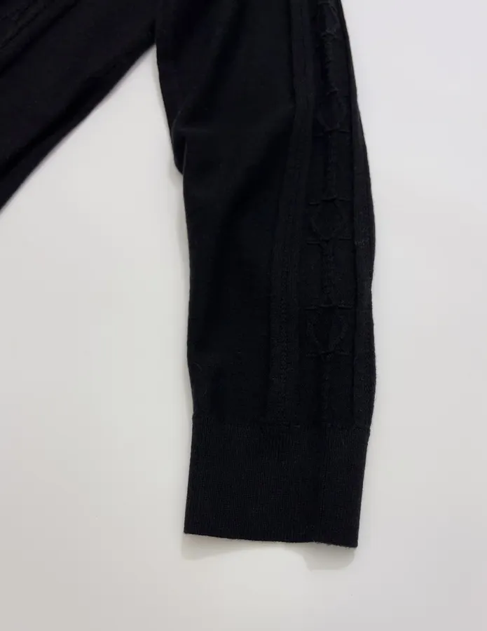 Jacquard Pattern Cable-knit Wool Sweater in Black, product view 05