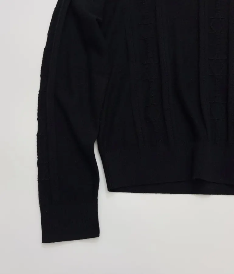 Jacquard Pattern Cable-knit Wool Sweater in Black, product view 07