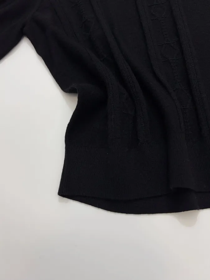 Jacquard Pattern Cable-knit Wool Sweater in Black, product view 08