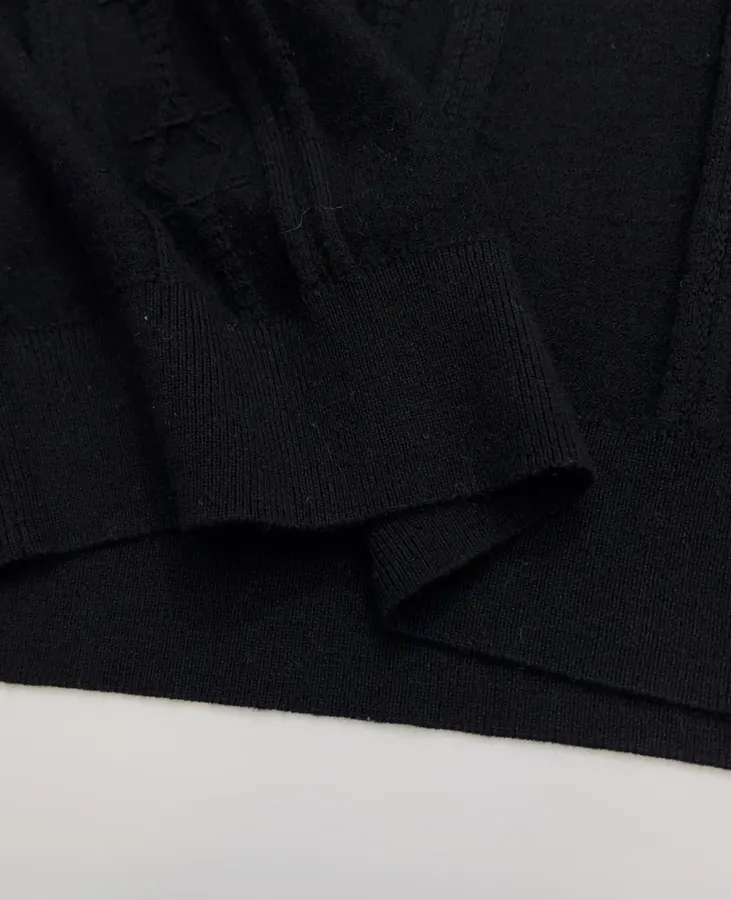 Jacquard Pattern Cable-knit Wool Sweater in Black, product view 09