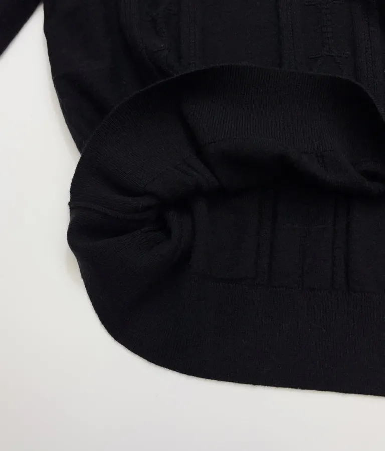 Jacquard Pattern Cable-knit Wool Sweater in Black, product view 10