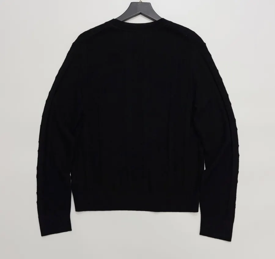 Jacquard Pattern Cable-knit Wool Sweater in Black, product view 12