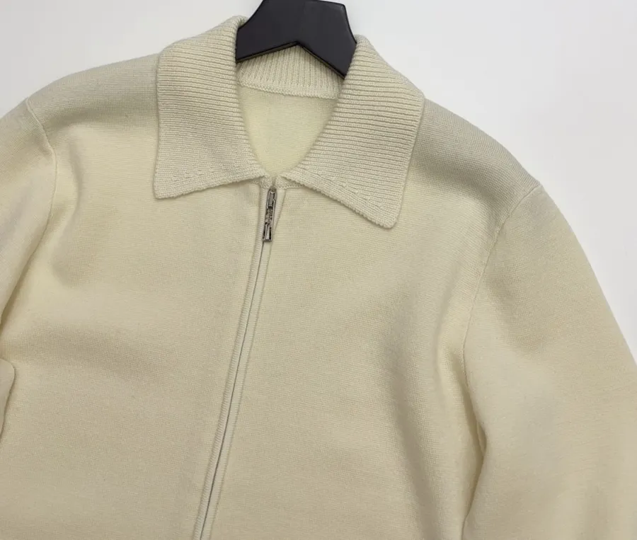 Turn-down Collar Zip-up Knitted Cardigan Coat in Ivory, product view 02