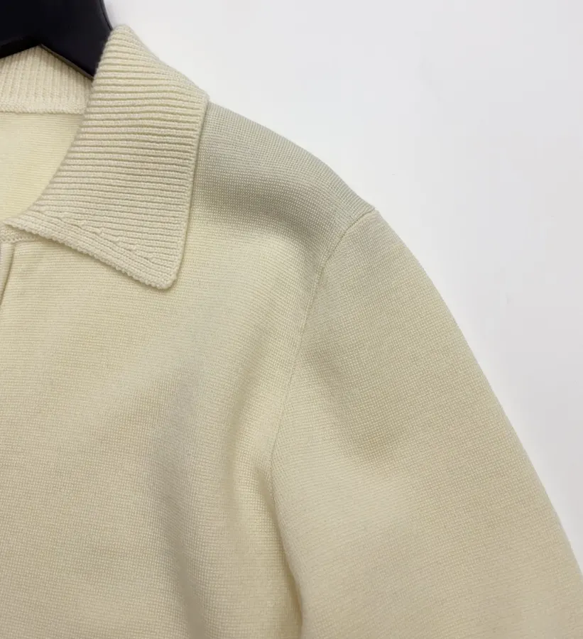 Turn-down Collar Zip-up Knitted Cardigan Coat in Ivory, product view 03