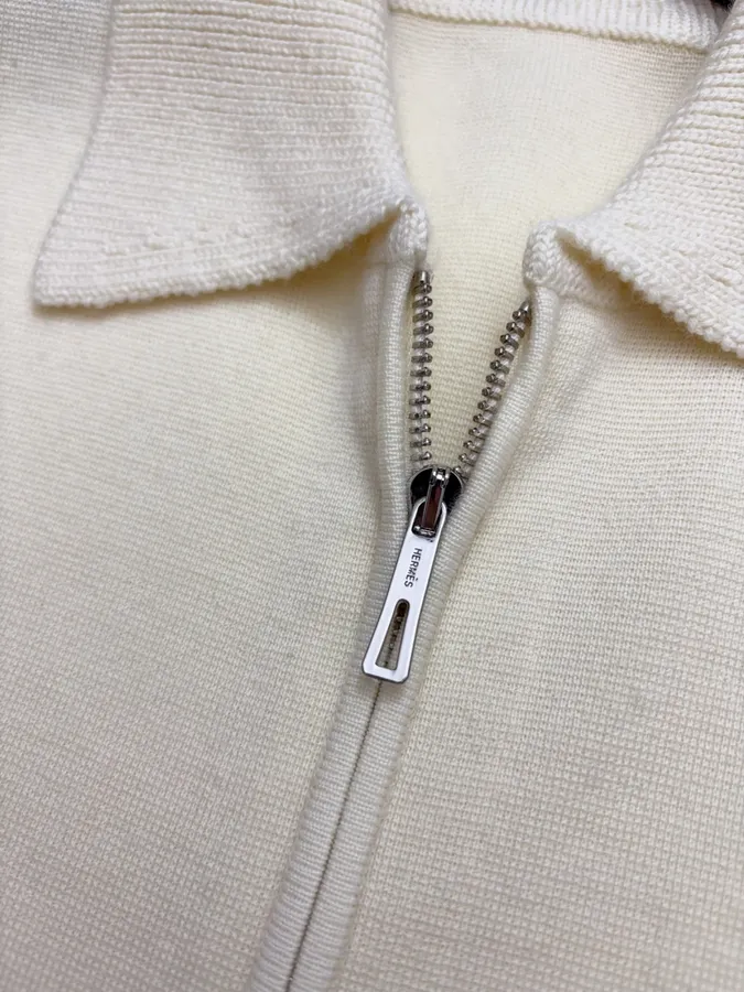 Turn-down Collar Zip-up Knitted Cardigan Coat in Ivory, product view 04