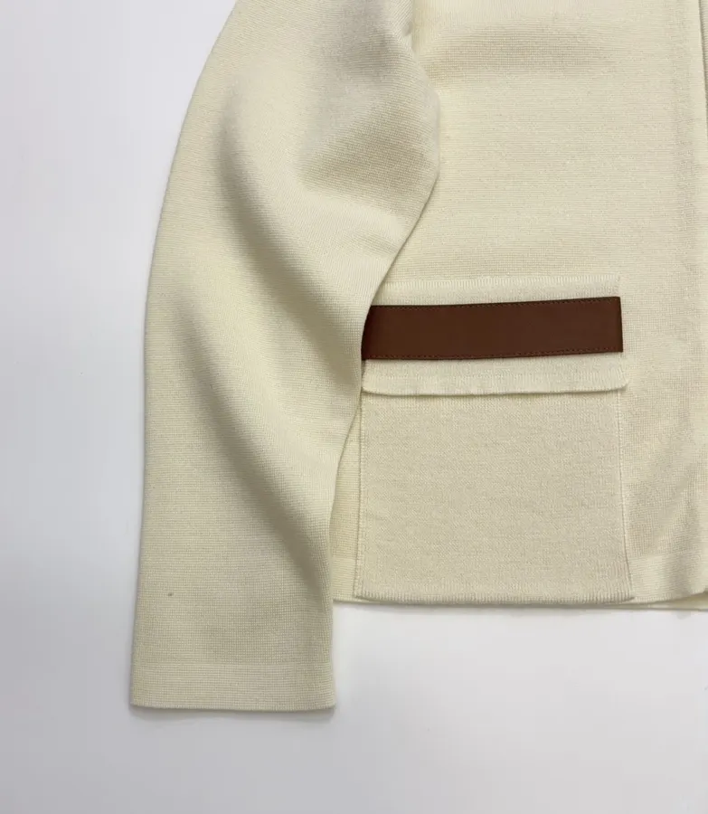 Turn-down Collar Zip-up Knitted Cardigan Coat in Ivory, product view 07