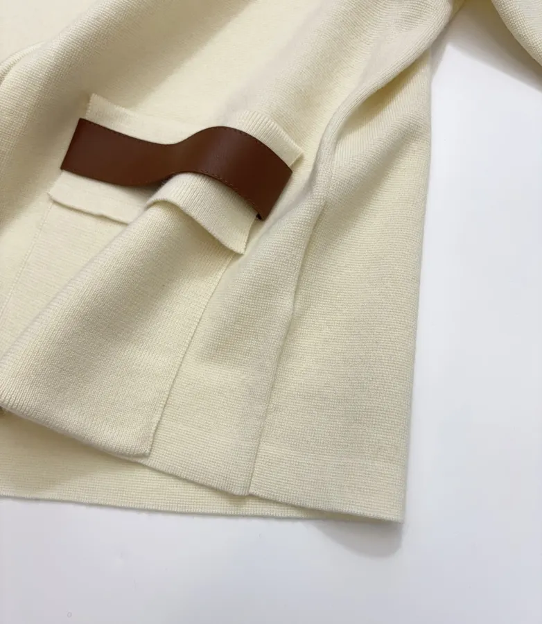 Turn-down Collar Zip-up Knitted Cardigan Coat in Ivory, product view 11