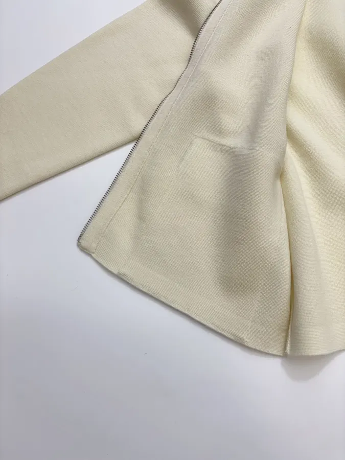 Turn-down Collar Zip-up Knitted Cardigan Coat in Ivory, product view 13