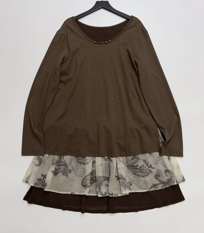 Fake Two-piece Dress in Dark Brown, product view 01