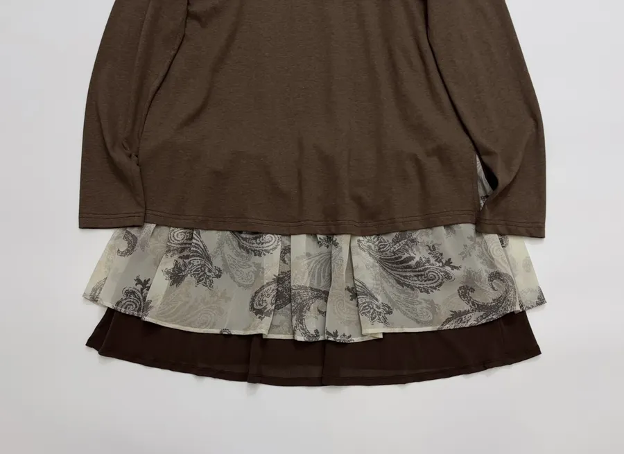 Fake Two-piece Dress in Dark Brown, product view 09