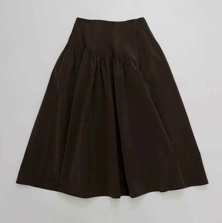 Dark Brown Matte Pleated A-Line Midi Skirt in Dark Brown, product view 01