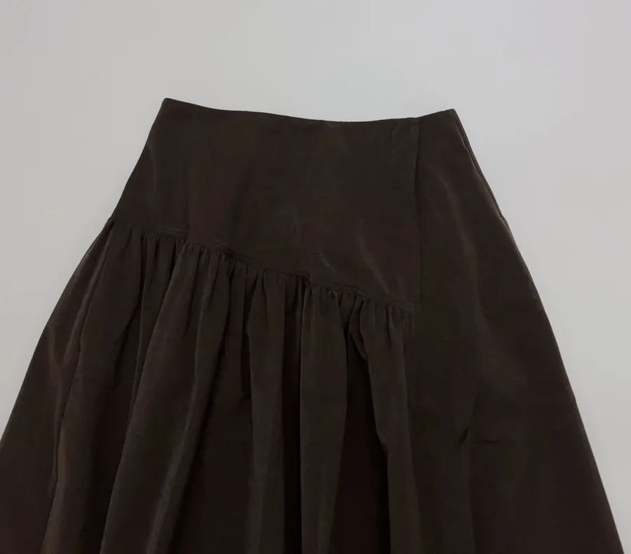 Dark Brown Matte Pleated A-Line Midi Skirt in Dark Brown, product view 02