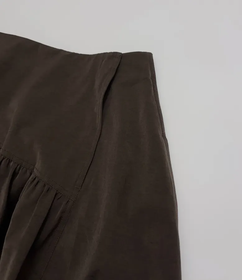 Dark Brown Matte Pleated A-Line Midi Skirt in Dark Brown, product view 03
