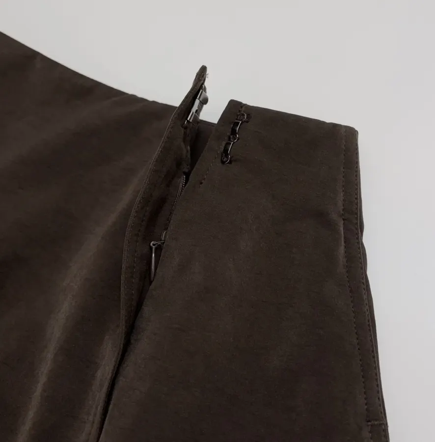 Dark Brown Matte Pleated A-Line Midi Skirt in Dark Brown, product view 04