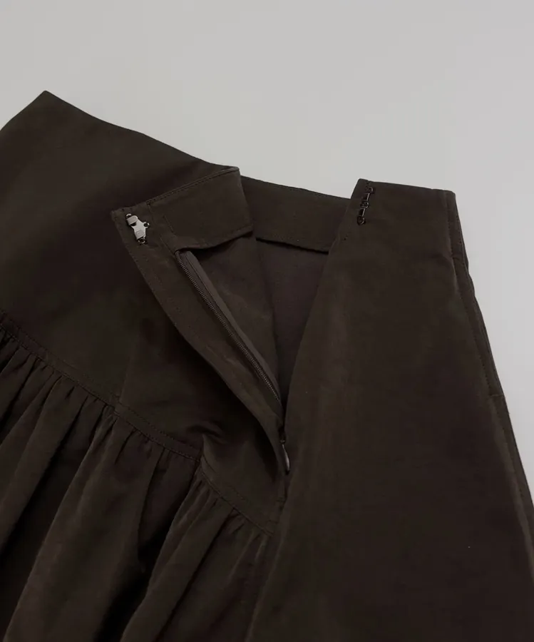 Dark Brown Matte Pleated A-Line Midi Skirt in Dark Brown, product view 05