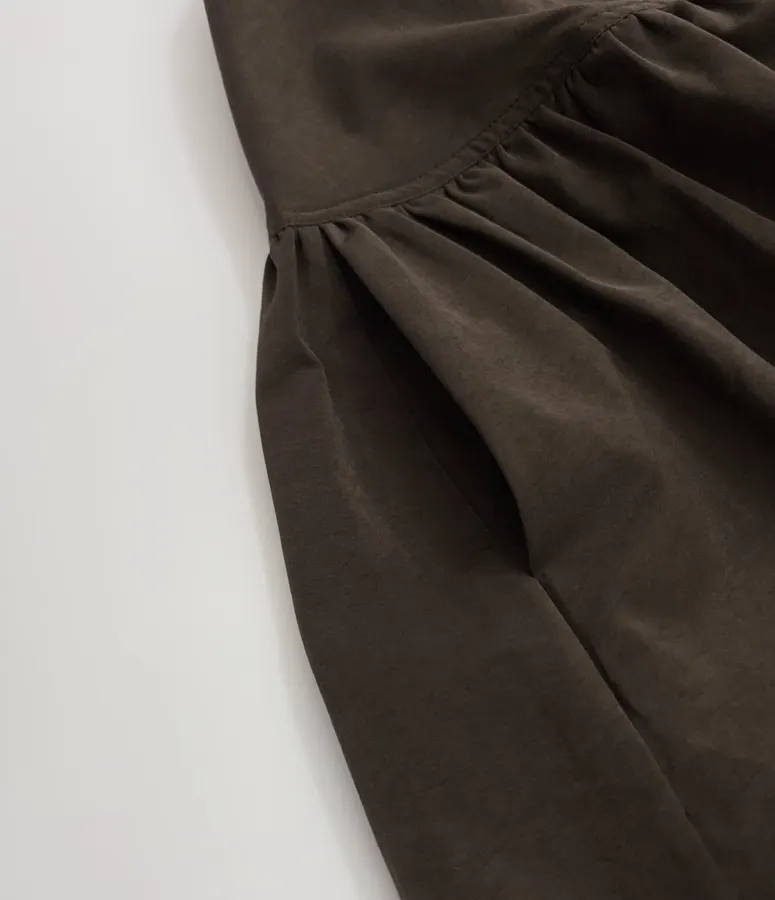 Dark Brown Matte Pleated A-Line Midi Skirt in Dark Brown, product view 07