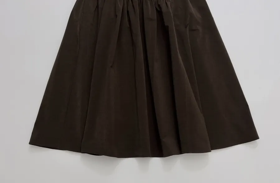 Dark Brown Matte Pleated A-Line Midi Skirt in Dark Brown, product view 08