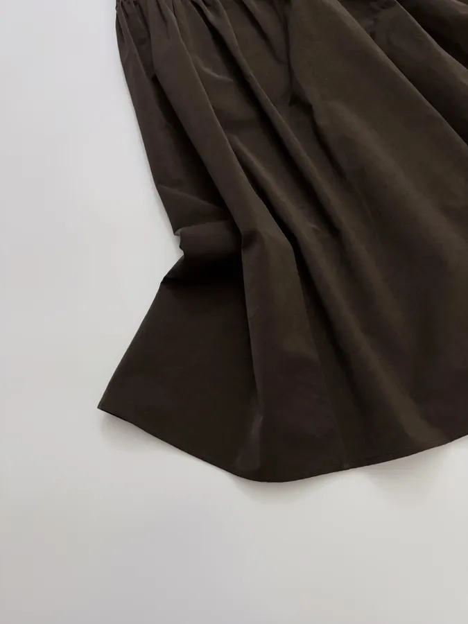 Dark Brown Matte Pleated A-Line Midi Skirt in Dark Brown, product view 10
