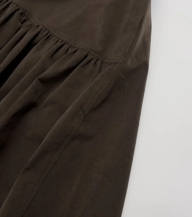 Dark Brown Matte Pleated A-Line Midi Skirt in Dark Brown, product view 13
