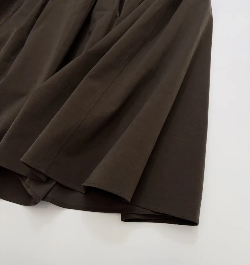 Dark Brown Matte Pleated A-Line Midi Skirt in Dark Brown, product view 14