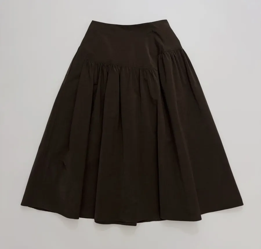 Dark Brown Matte Pleated A-Line Midi Skirt in Dark Brown, product view 15
