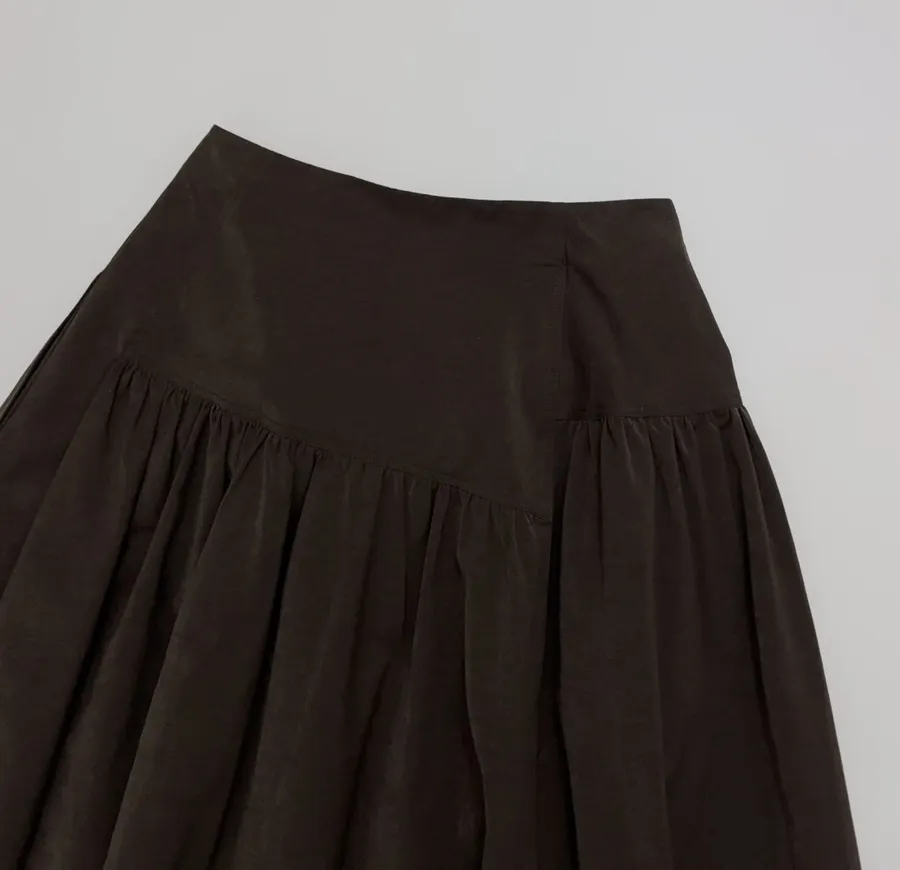 Dark Brown Matte Pleated A-Line Midi Skirt in Dark Brown, product view 16