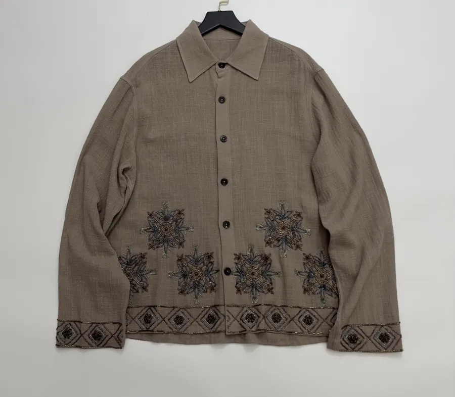Taupe Embroidered Collared Jacket in Taupe, product view 01