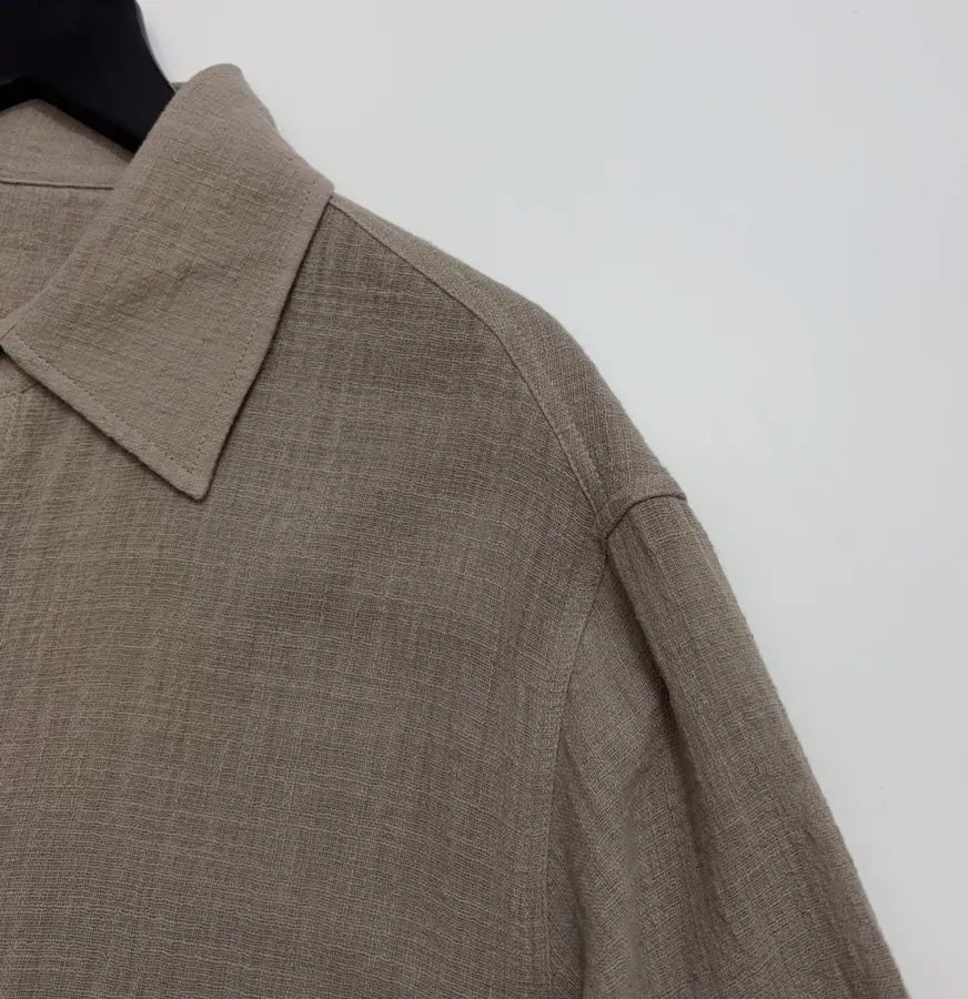 Taupe Embroidered Collared Jacket in Taupe, product view 03