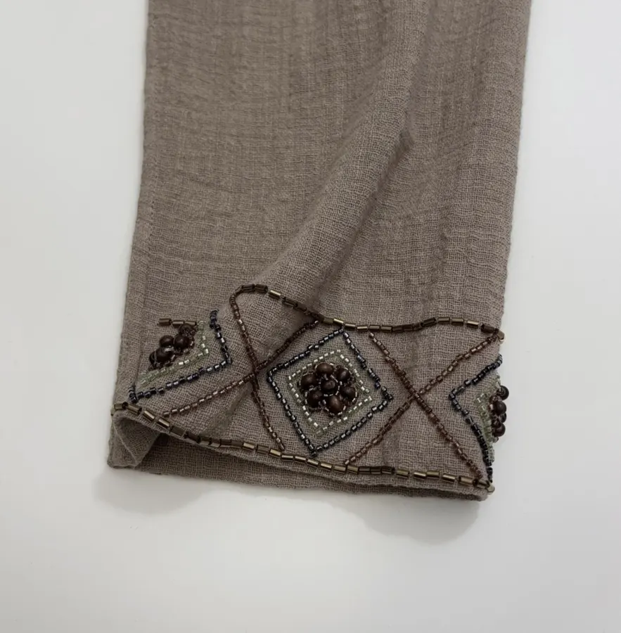 Taupe Embroidered Collared Jacket in Taupe, product view 06