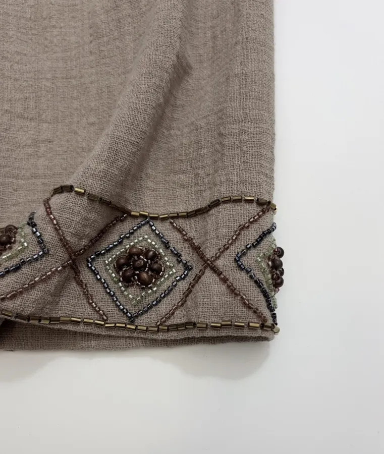 Taupe Embroidered Collared Jacket in Taupe, product view 07