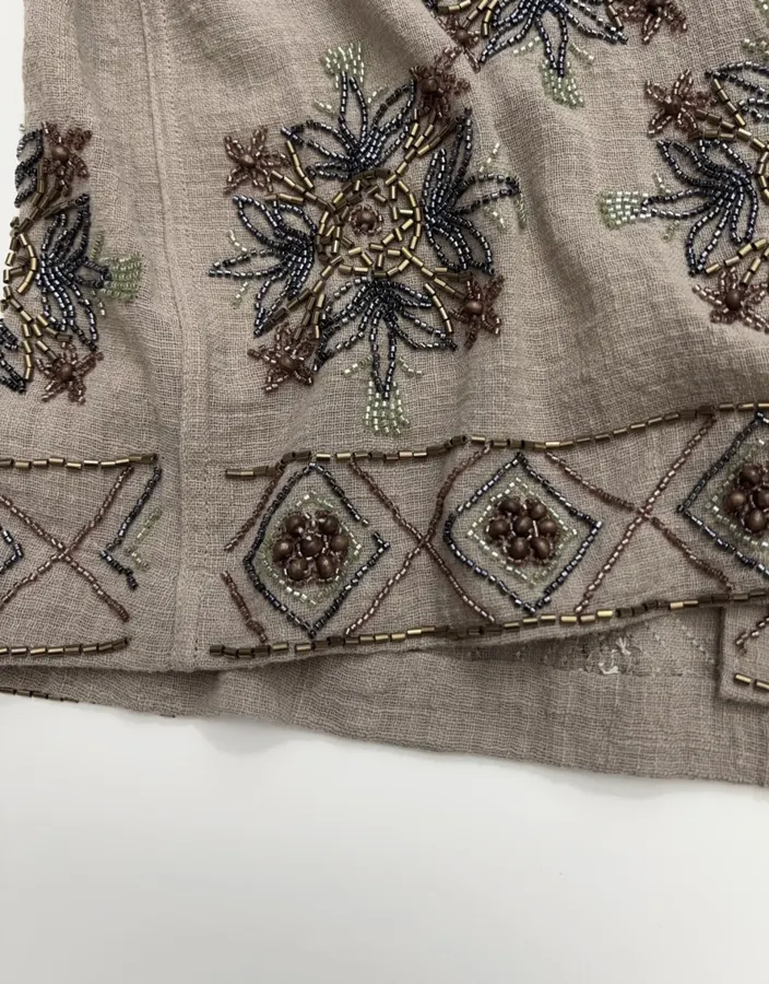 Taupe Embroidered Collared Jacket in Taupe, product view 11