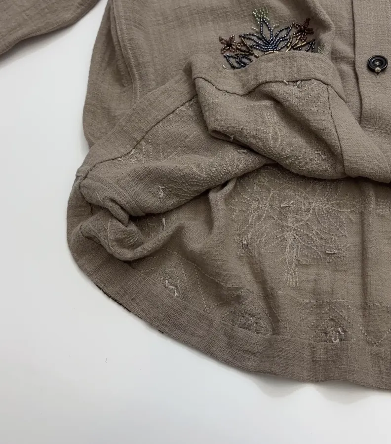 Taupe Embroidered Collared Jacket in Taupe, product view 12