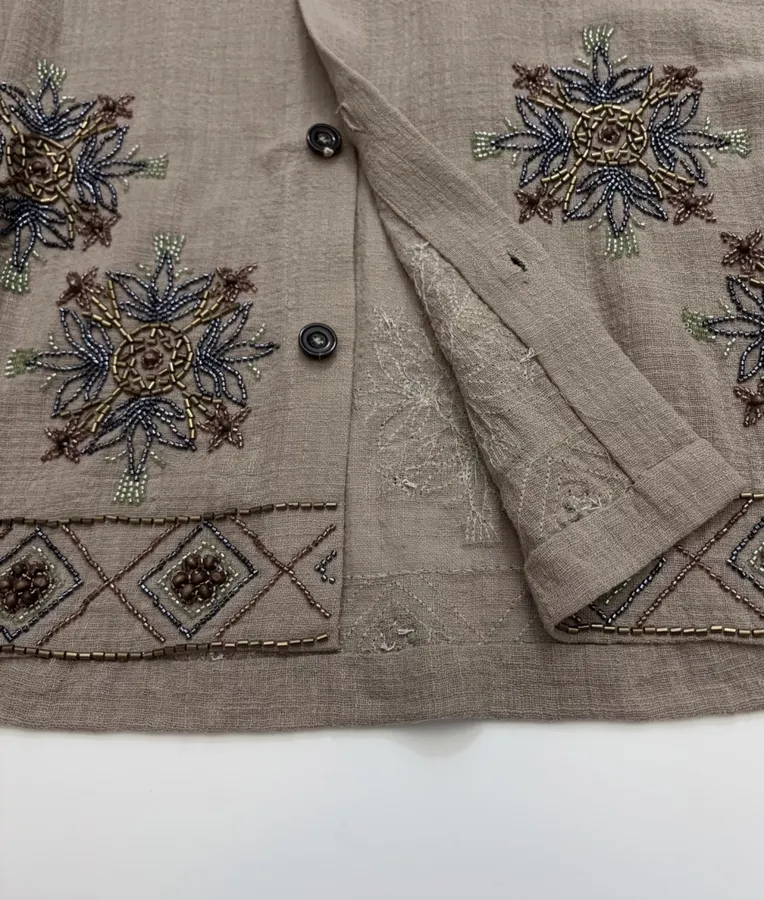 Taupe Embroidered Collared Jacket in Taupe, product view 13