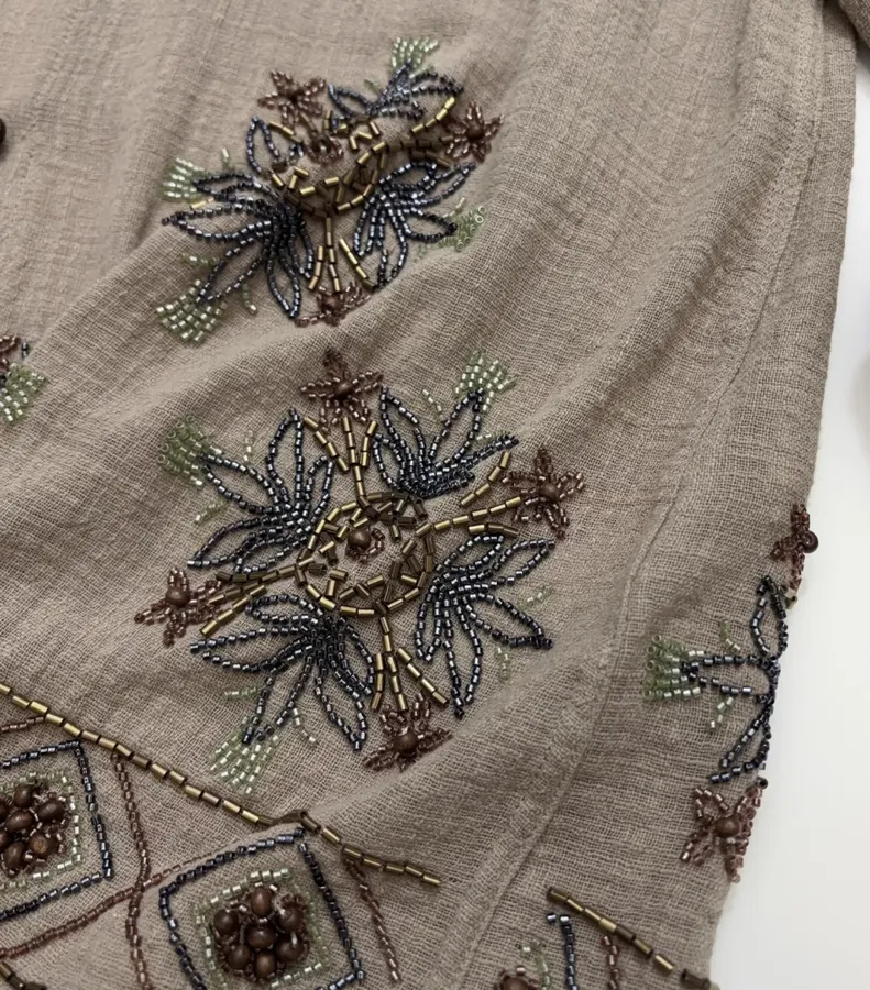 Taupe Embroidered Collared Jacket in Taupe, product view 15