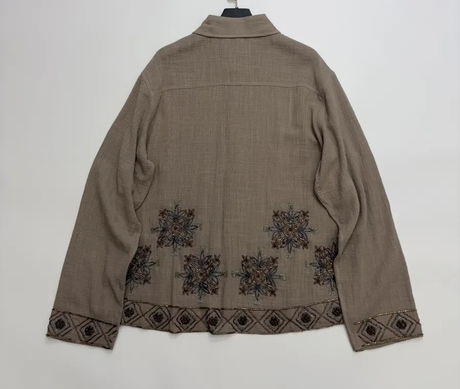 Taupe Embroidered Collared Jacket in Taupe, product view 16