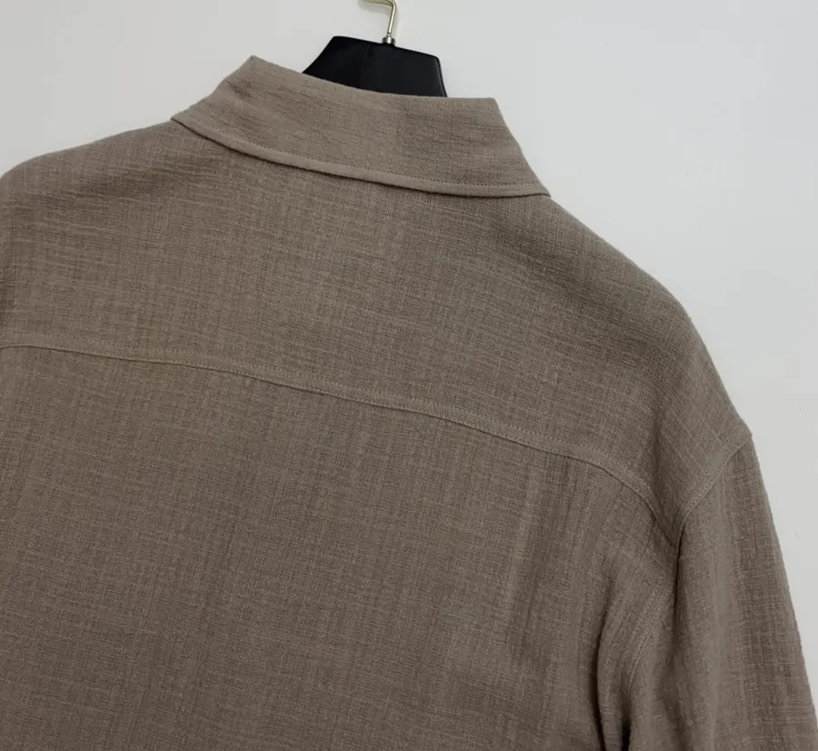 Taupe Embroidered Collared Jacket in Taupe, product view 17