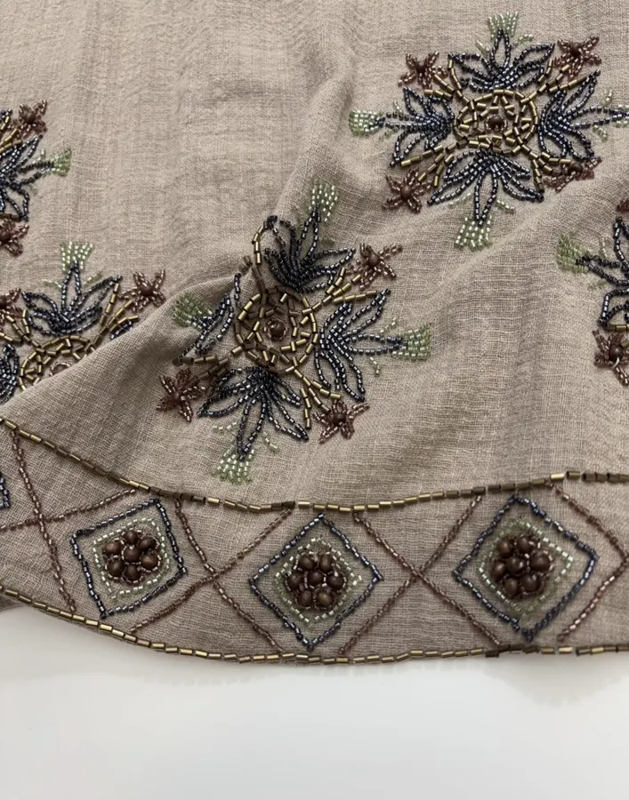 Taupe Embroidered Collared Jacket in Taupe, product view 18