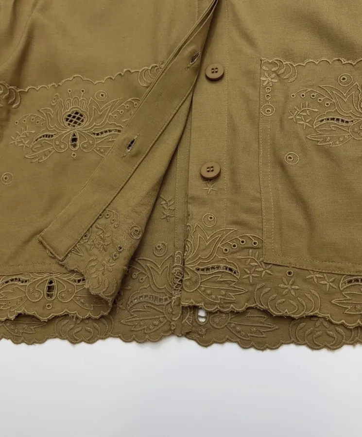 Niche Straight-Leg Embroidered Retro-Style Shirt in Brown, product view 10