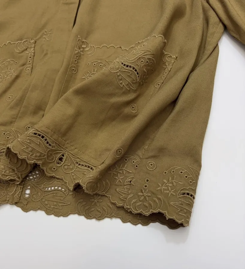 Niche Straight-Leg Embroidered Retro-Style Shirt in Brown, product view 12