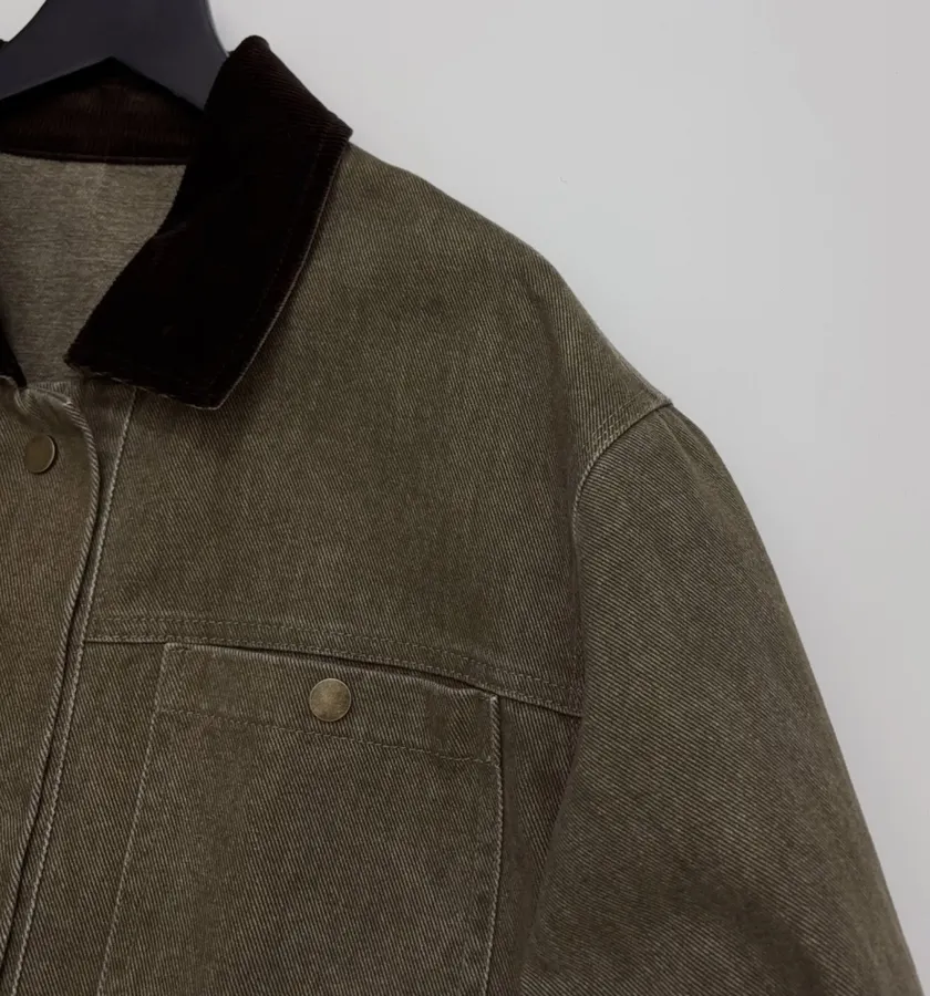 Dark Olive Corduroy-Collar Utility Jacket in Olive Green, product view 03