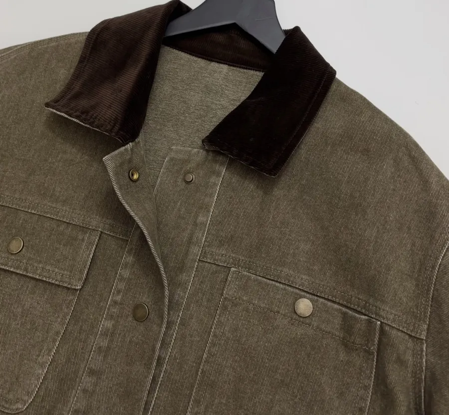 Dark Olive Corduroy-Collar Utility Jacket in Olive Green, product view 04
