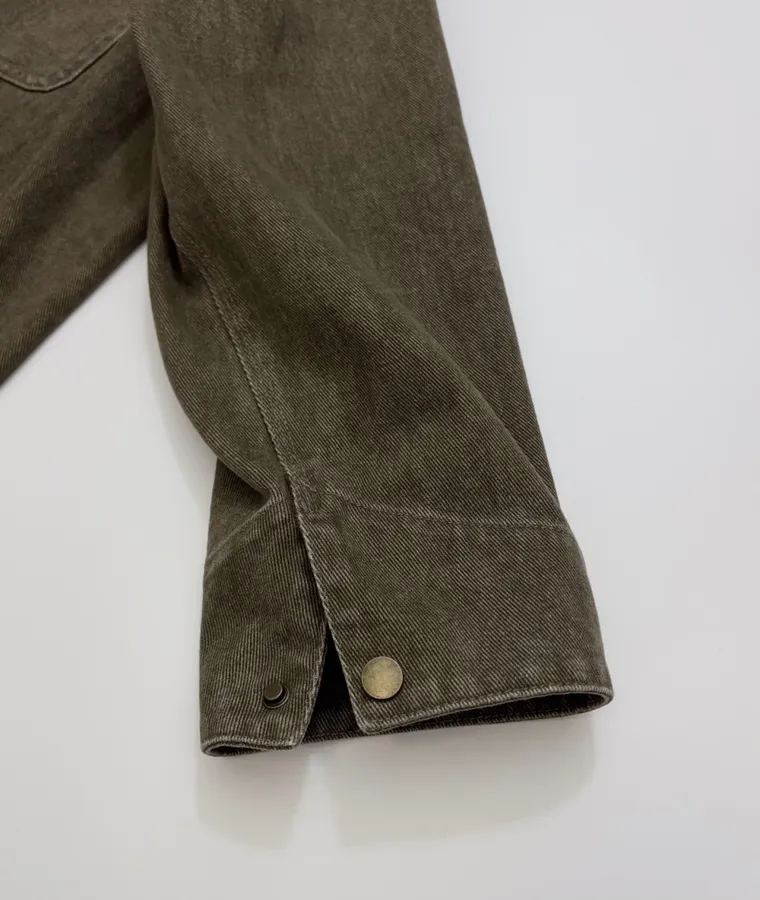 Dark Olive Corduroy-Collar Utility Jacket in Olive Green, product view 06