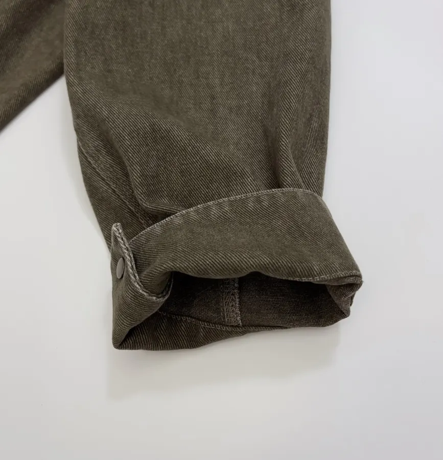 Dark Olive Corduroy-Collar Utility Jacket in Olive Green, product view 07