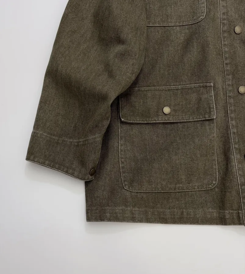 Dark Olive Corduroy-Collar Utility Jacket in Olive Green, product view 08