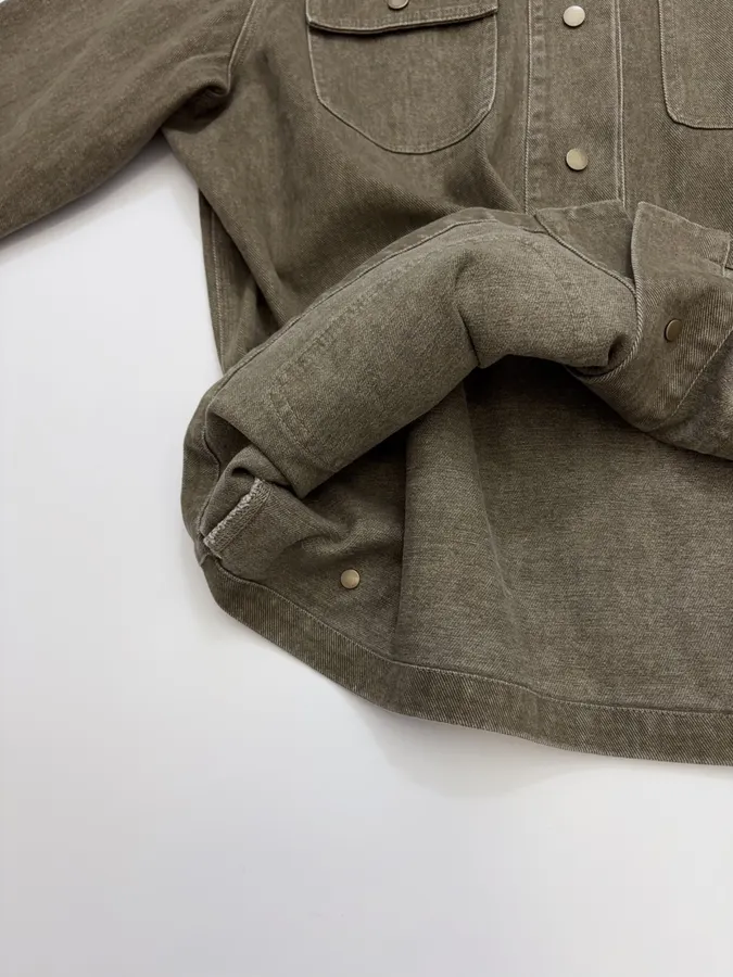 Dark Olive Corduroy-Collar Utility Jacket in Olive Green, product view 10