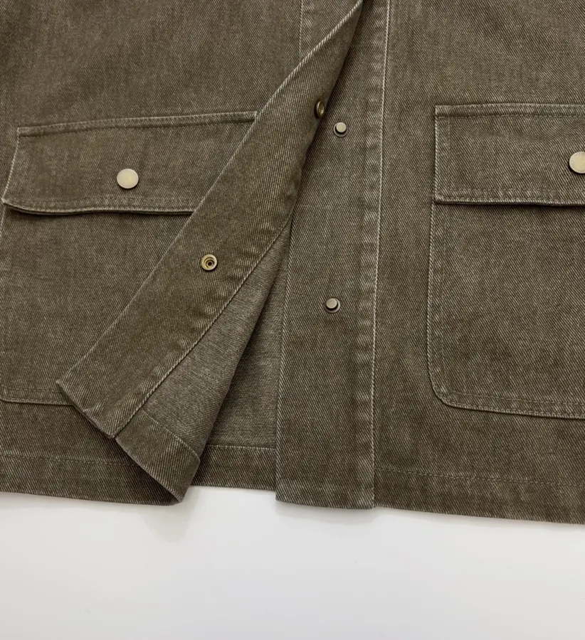 Dark Olive Corduroy-Collar Utility Jacket in Olive Green, product view 11
