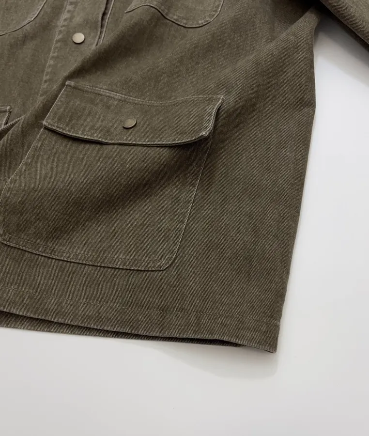 Dark Olive Corduroy-Collar Utility Jacket in Olive Green, product view 12
